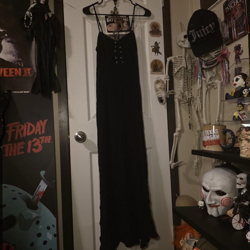 Garage Black Lace-Up Maxi Dress with Spaghetti Straps